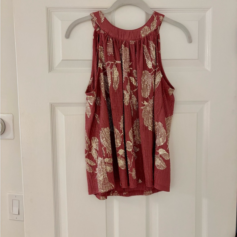 Anthropologie Red and Cream Floral Blouse